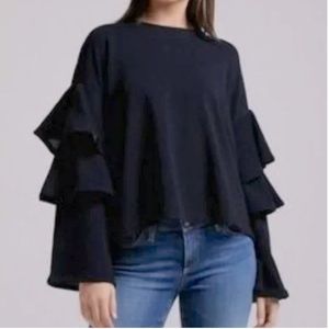 CHLOE & KATIE Ruffle Bell Sleeve Sweatshirt Black Large